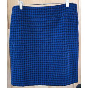 Ann Taylor Blue & Black Houndstooth Pencil Skirt Wool Blend whimsygoth chic